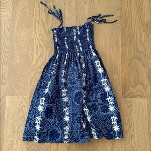 Blue and White Smocked Sundress Hawaiian Print
